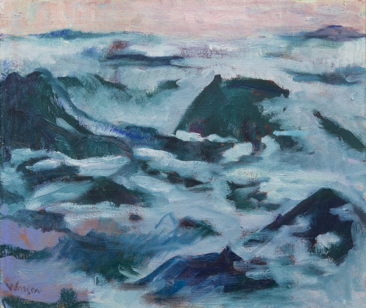 Twelve misty mountains, 2016 (olja på duk) av Megan Williamson