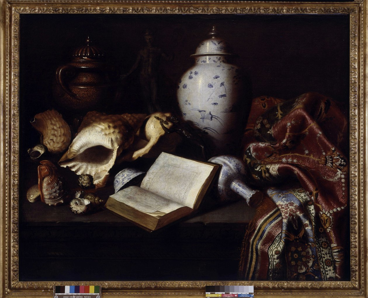 Kinavaser, skal, antika bronser, böcker och mattor (olja på duk) av Meiffren (c.1630 1705) Conte