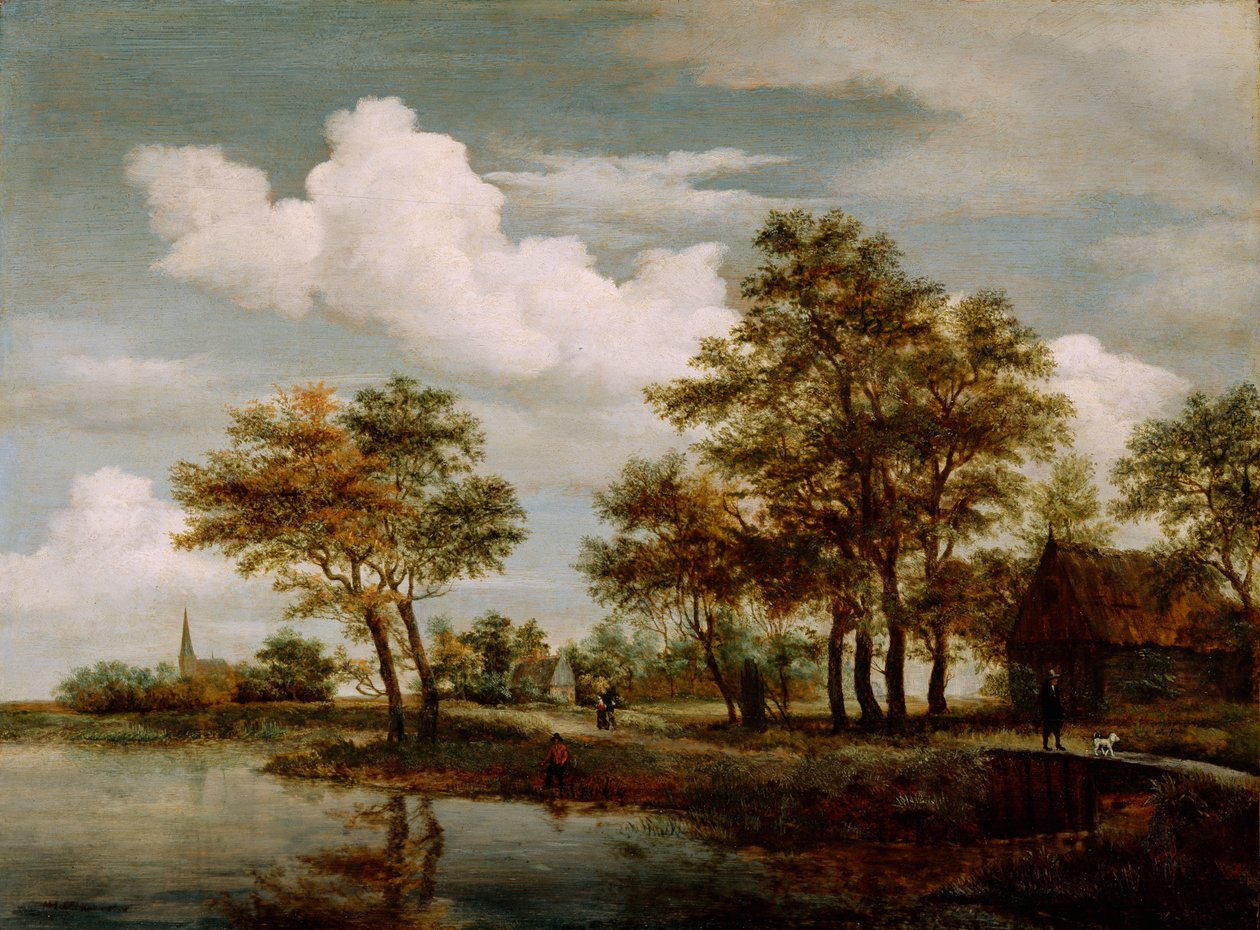 A River Scene, 1658 (olja på ekpanel) av Meindert Hobbema