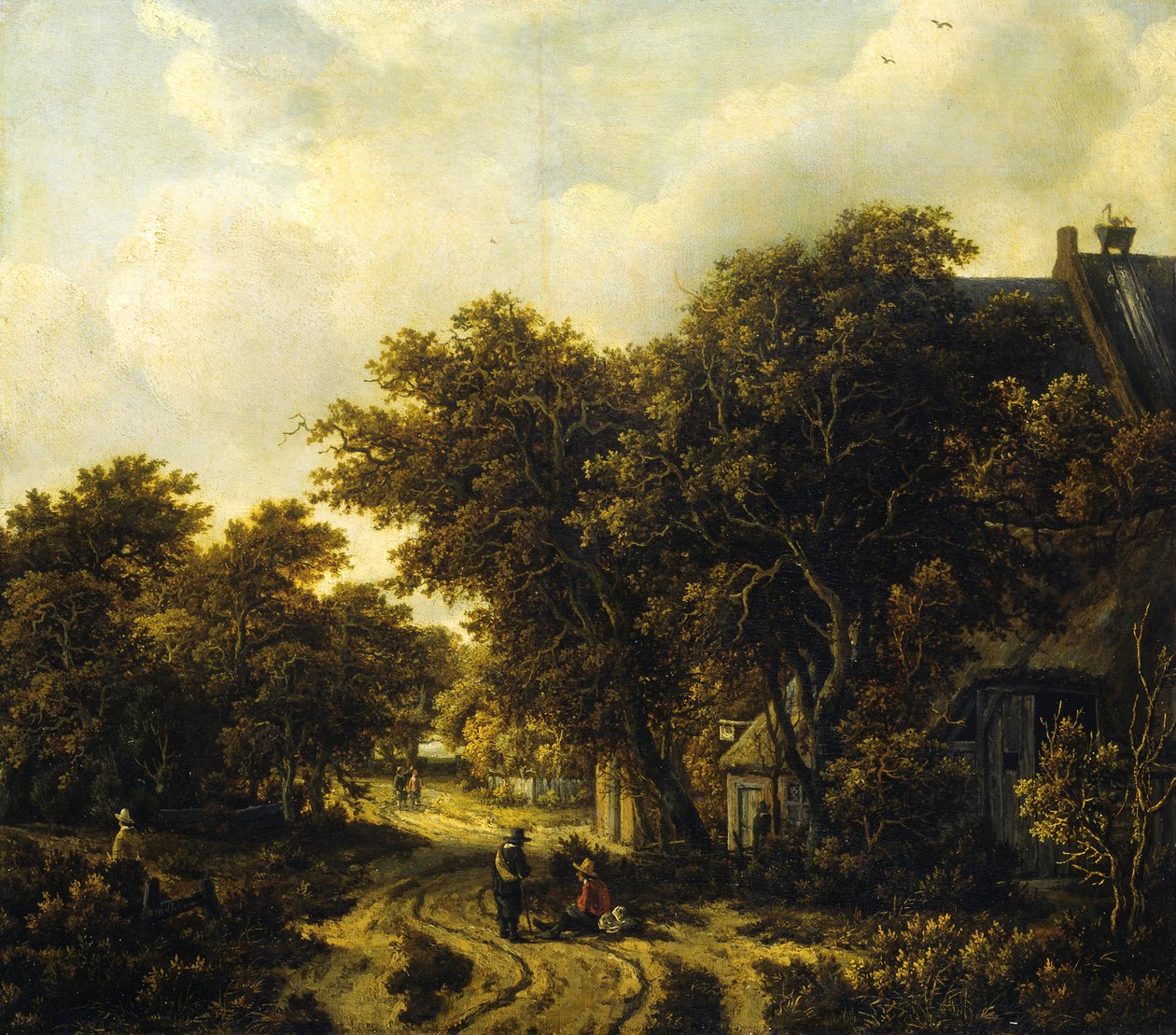 Tyska: Landschaft mit Wirtshaus Landskap med värdshus av Meindert Hobbema