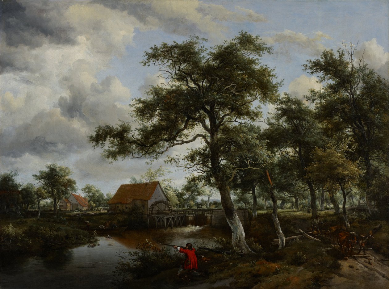 Skogslandskap med vattenkvarn av Meindert Hobbema