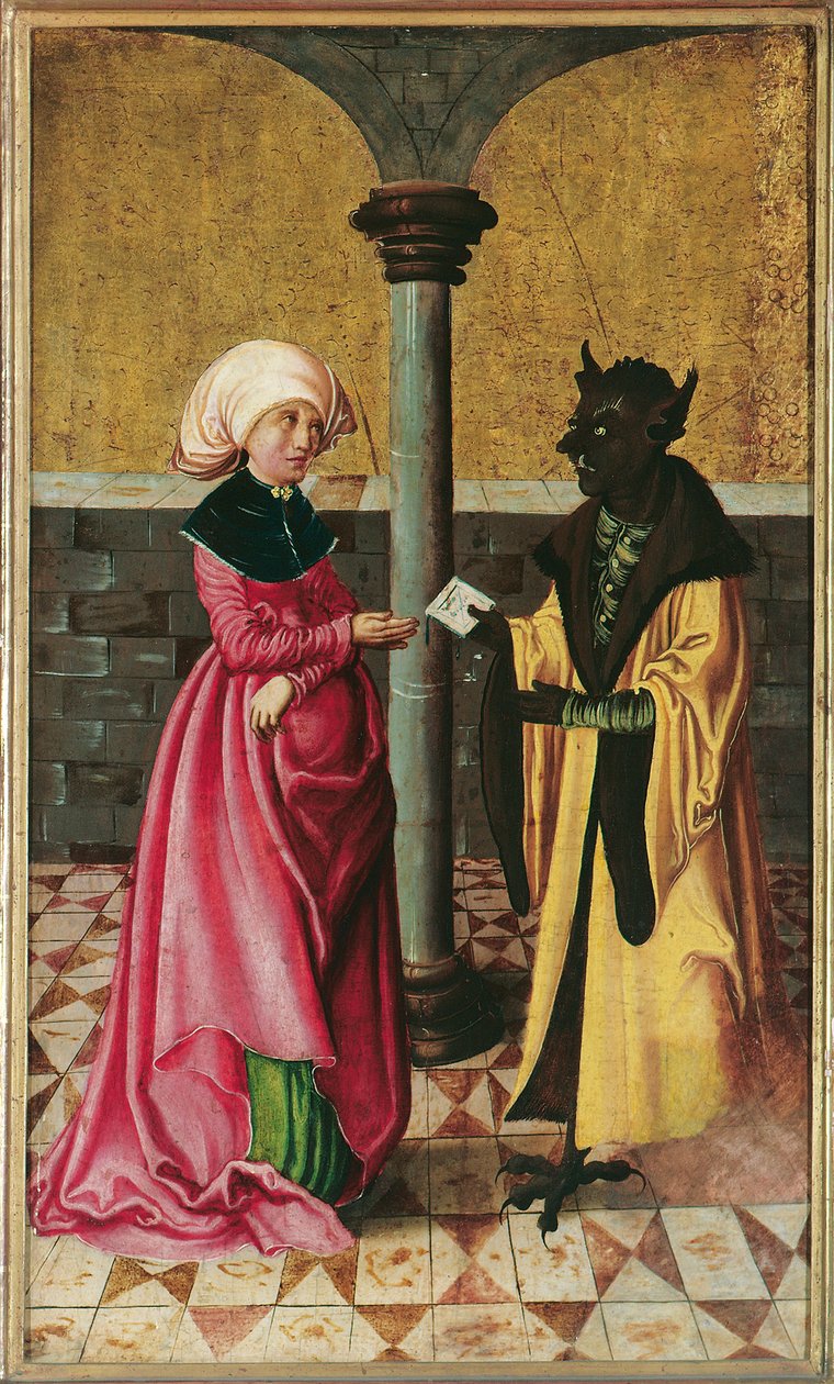 Djävulen som ger det falska budskapet (Legend of Saints Cosmas and Damian) av Meister der Legendenszenen