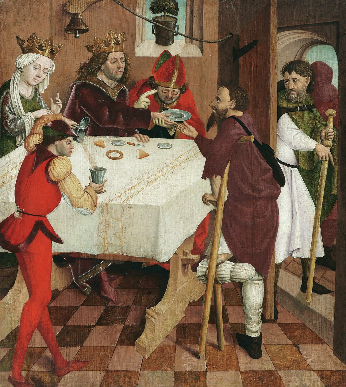 Allmosor donation av St. Oswald av Meister der Oswaldlegende