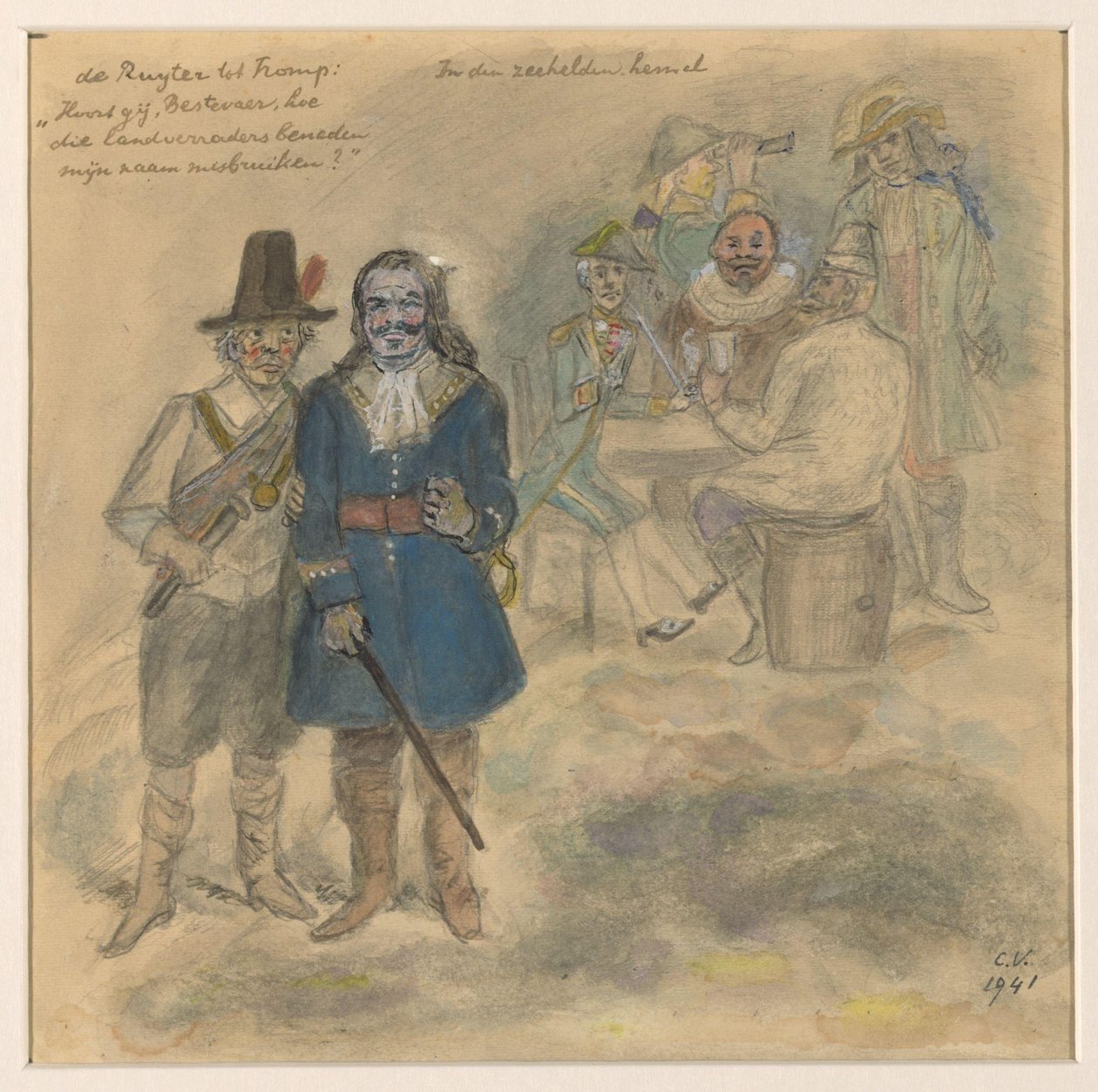 Landskap med figurer på stranden av en flod av Melchior Küsel (I)