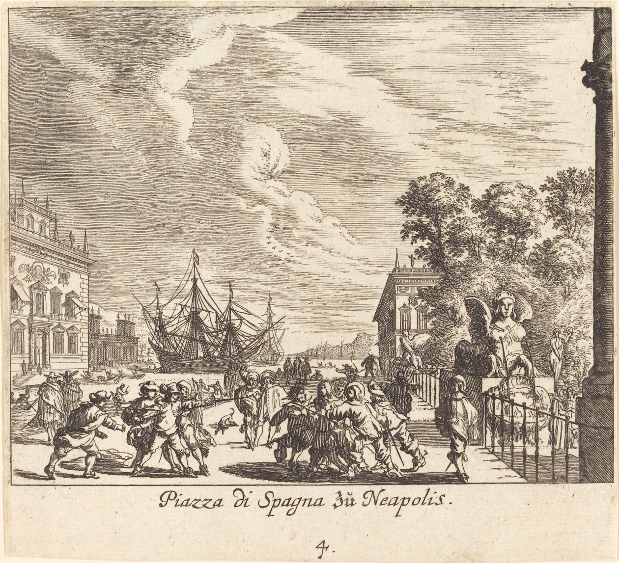 Spanska trappan, Neapel av Melchior Küsel after Johann Wilhelm Baur