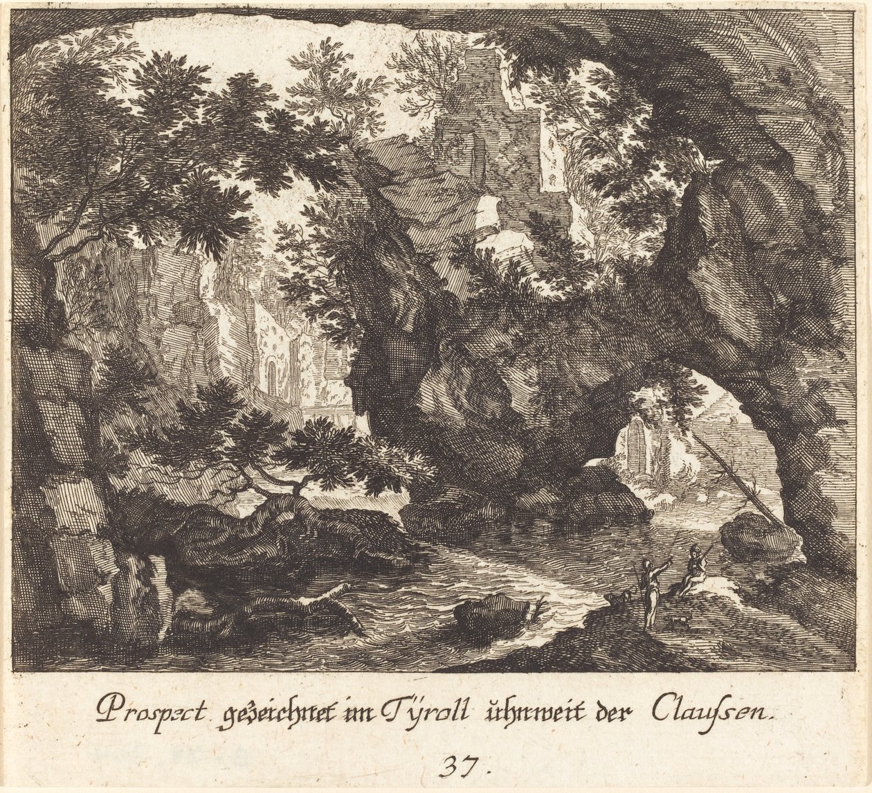 Tyrolskt landskap av Melchior Küsel after Johann Wilhelm Baur