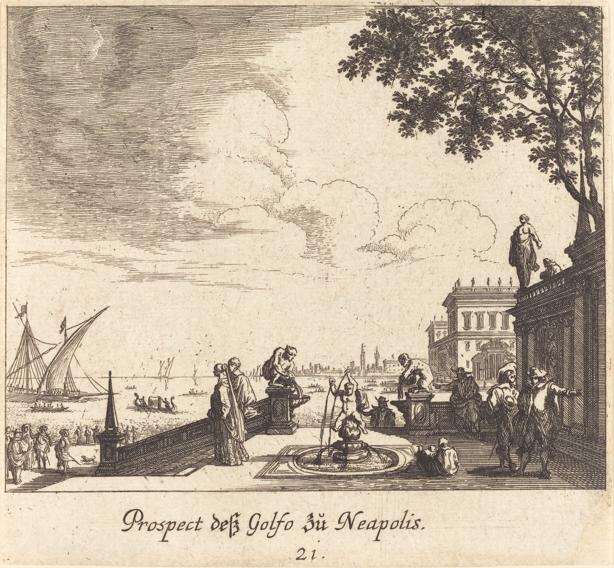 Utsikt över Neapelbukten av Melchior Küsel after Johann Wilhelm Baur