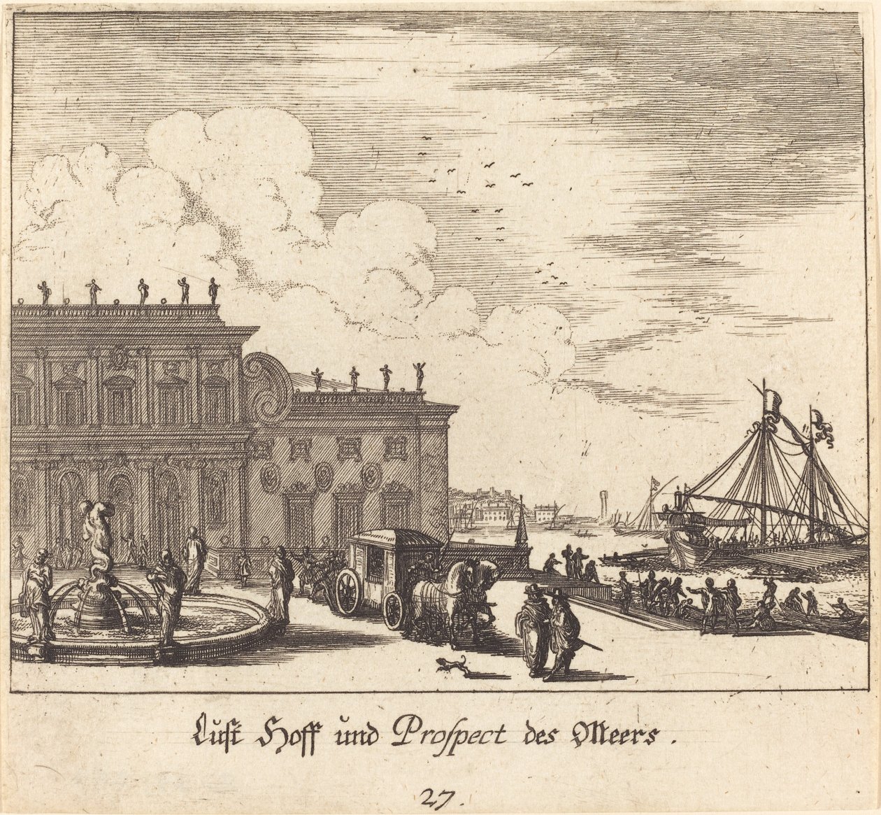 Utsikt över Meers av Melchior Küsel after Johann Wilhelm Baur