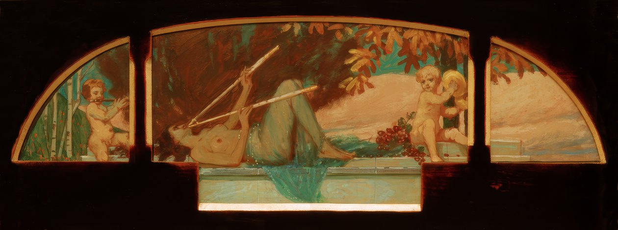 Allegory of Autumn (satyrmusik med en nymf som blåser en dubbel aauloi) av Melchior Lechter