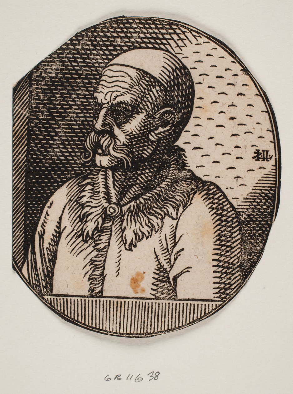 Byst av en man med skägg och kalott; 3/4 profil åt vänster av Melchior Lorck