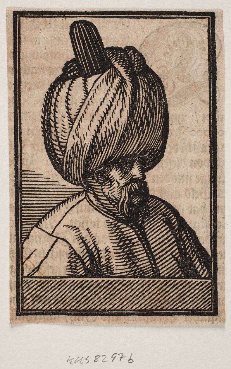 Byst av skäggig man med turban, 3/4 profil åt höger av Melchior Lorck