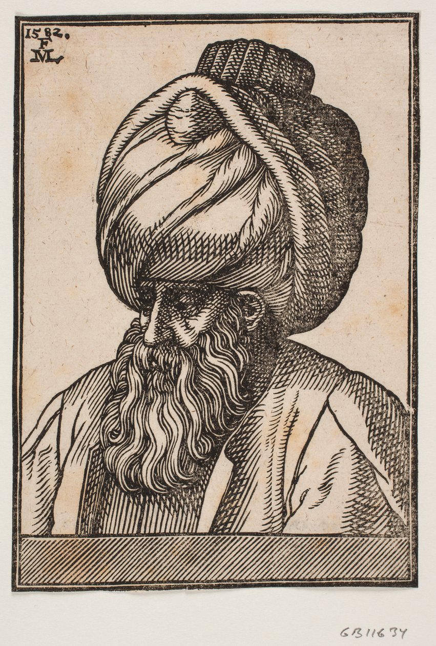 Byst av helskäggig man med turban, 3/4 profil åt vänster av Melchior Lorck