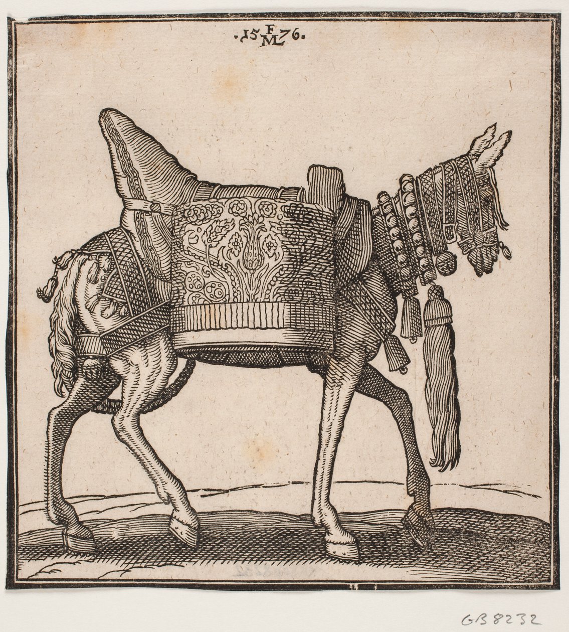 En magnifikt utrustad mula, profil mot h. av Melchior Lorck