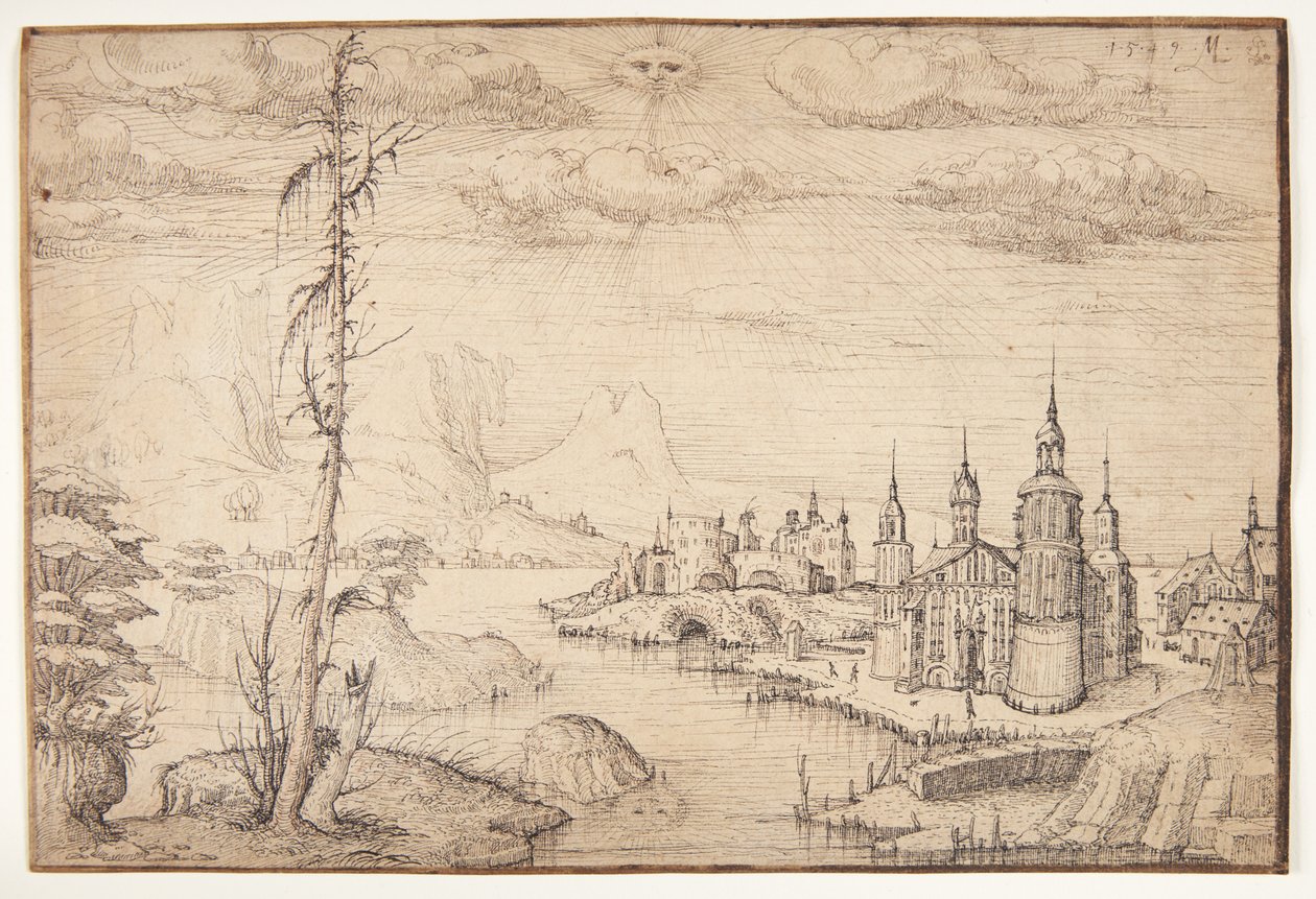 Landskap med en stad av Melchior Lorck