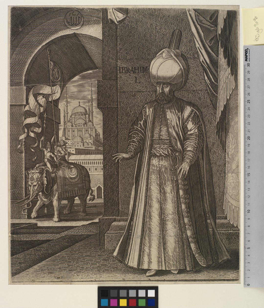 Porträtt av Sultan Suleiman den magnifika (stående) av Melchior Lorck