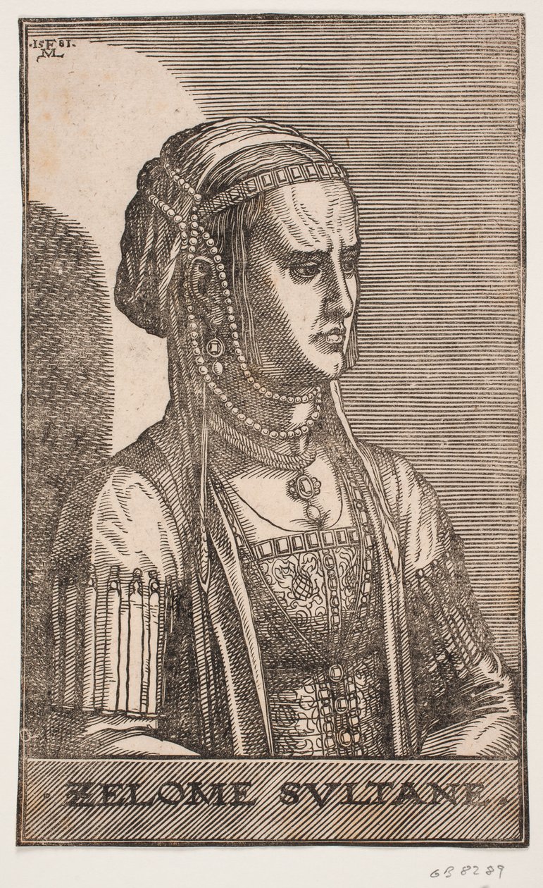 Sultaninde Porträtt, halvprofil till r.: SELOME SULTANE av Melchior Lorck