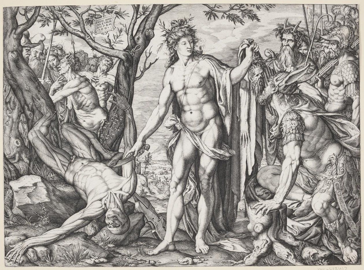 Apollo och Marsyas av Melchior Meier