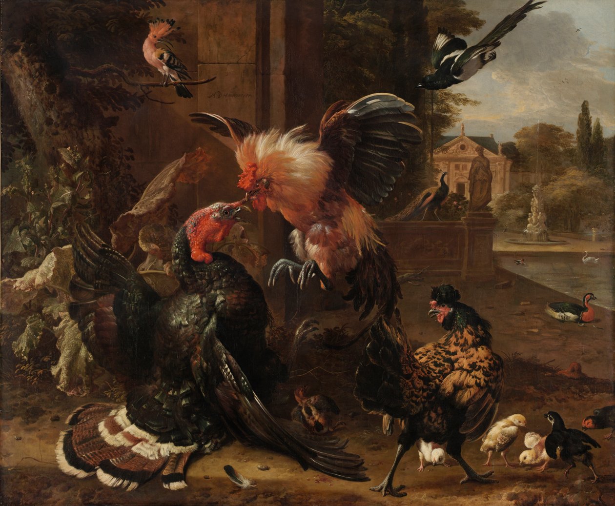 En tupp och en kalkon som slåss, ca 1680 (olja på duk) av Melchior de Hondecoeter