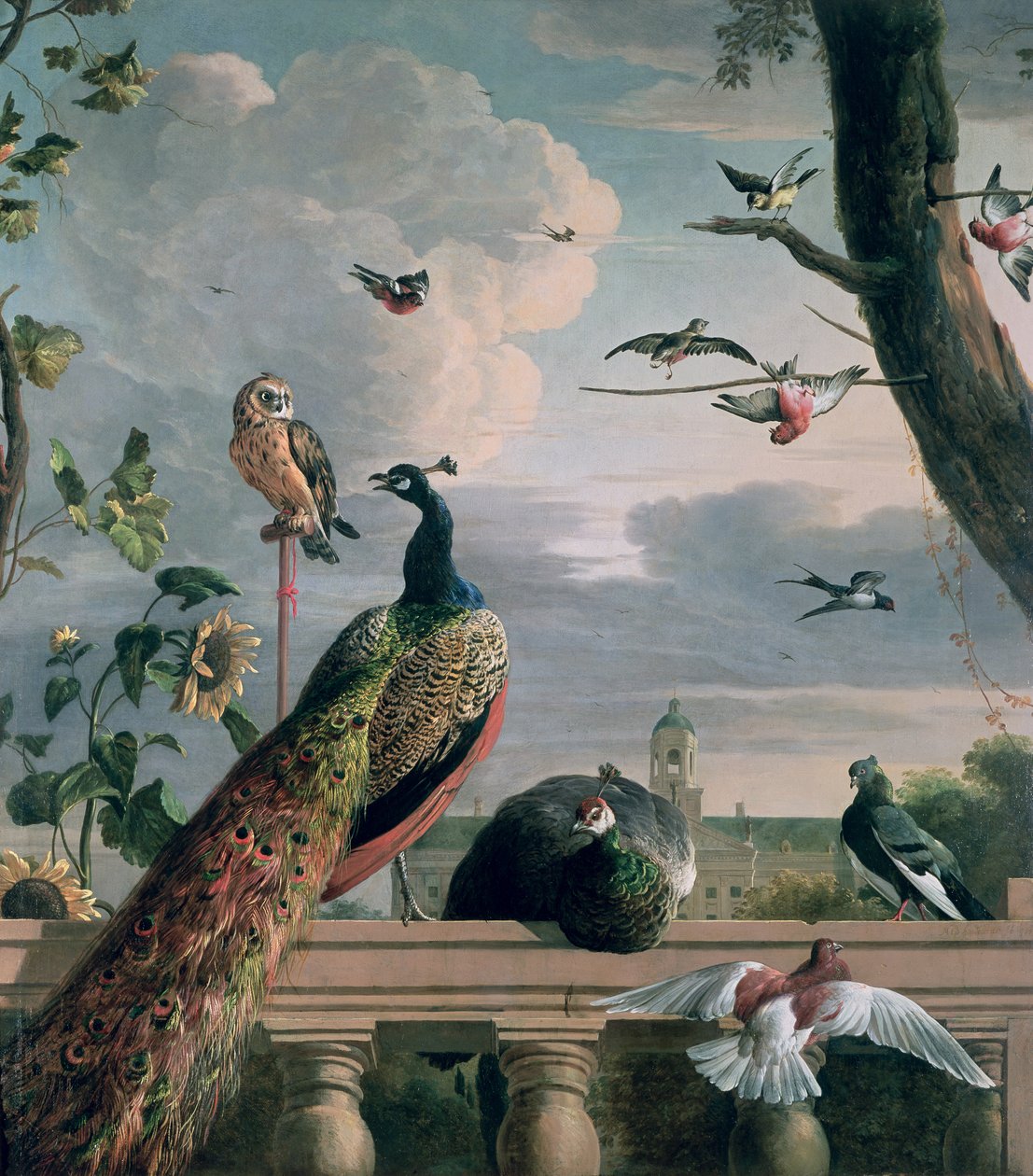 Palatset i Amsterdam med exotiska fåglar av Melchior de Hondecoeter