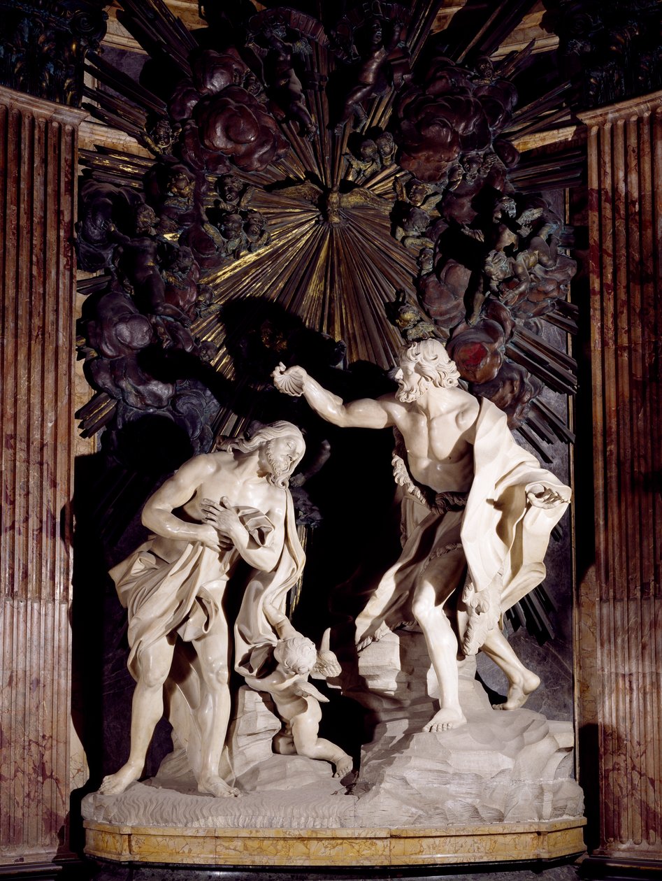 Marmorskulptur som föreställer Kristi dop, St Johns katedral, Valletta. Malta av Melchiorre Cafa