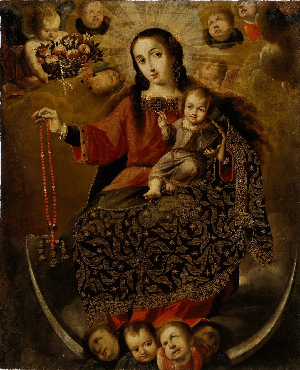 Jungfru från Rosenkransen, sent 1600-tidigt 1700-tal (bladguld med olja på duk) av Melchor Pérez de Holguín
