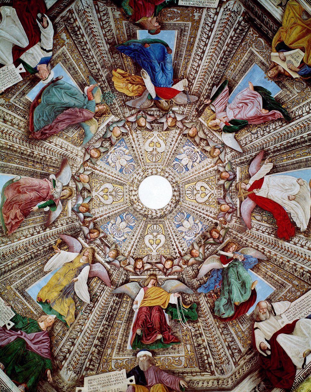 Representationer av profeter och änglar Fresco av Melozzo da Forli (Melozzo degli Ambrosi) (1438-1494) Kupol av sakristian av Sankt Markus (Marco), Sanctuary of Santa Casa, Loreto av Melozzo da Forli