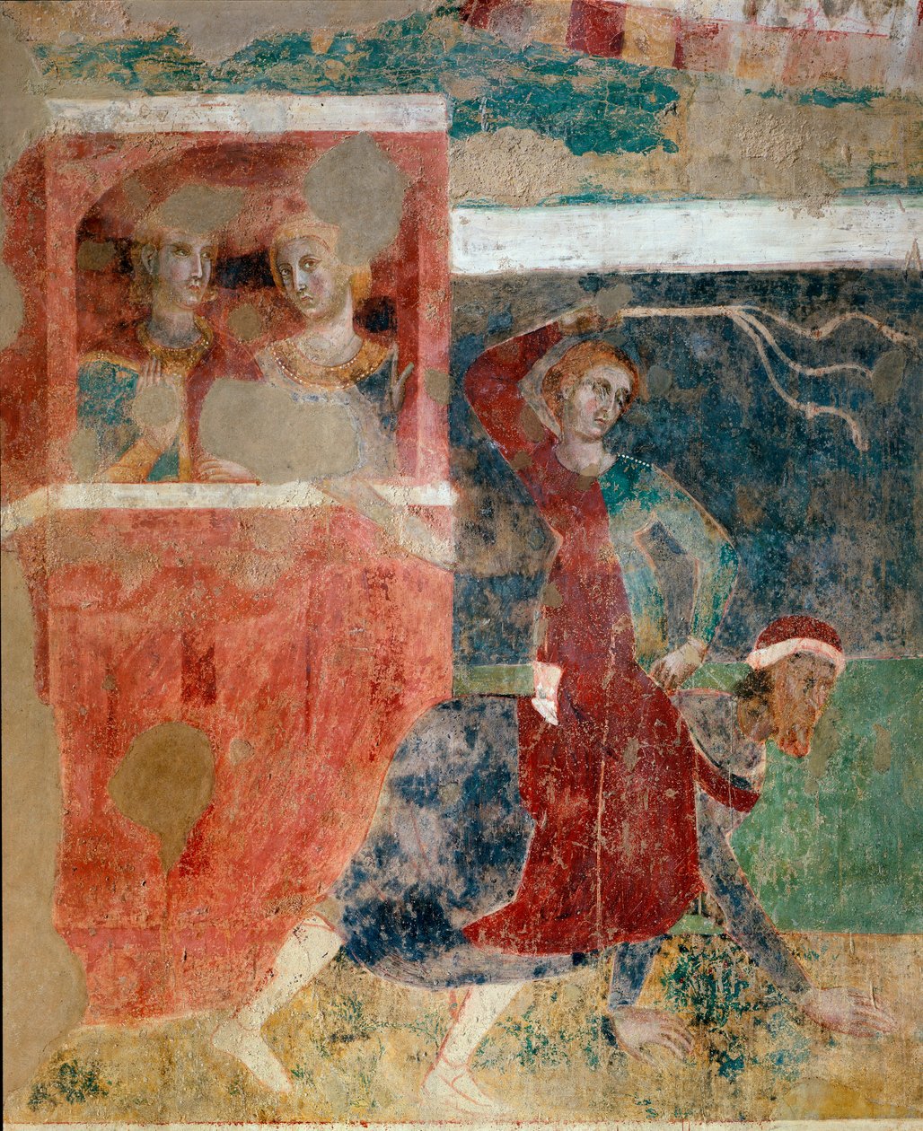 Upp- och nedgångarna för en ung mans initiering i kärlekens mysterier, detaljer, tidigt 1300-tal (fresk) av Memmo di Filippuccio