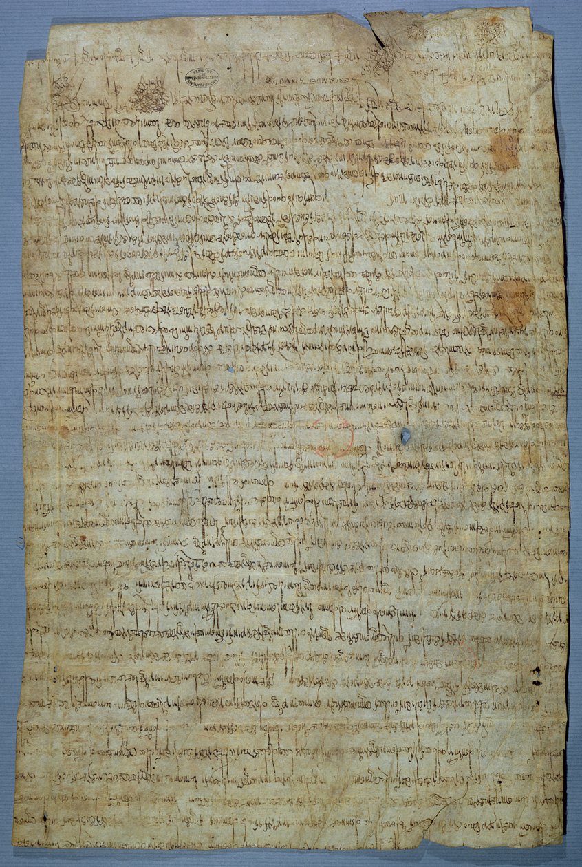 Dokument skrivet av Wadomir (Uuademir) och hans fru, Ercamberta, c.690-691 (penna och bläck på veläng) av Merovingian