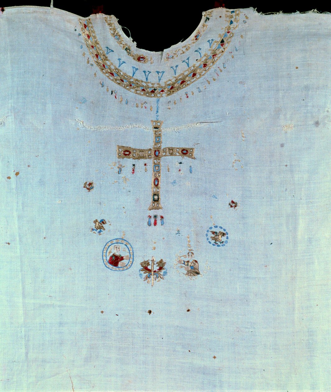 Merovingerkonst: prästerlig klädsel av Saint Bathilde (eller Batilde, Bathylle, Beaudour) (626-680) Drottning av francen och hustru till Clovis II, sedan nunnor i klostret Chelles. Chelles. Musee Alfred Bonno av Merovingian