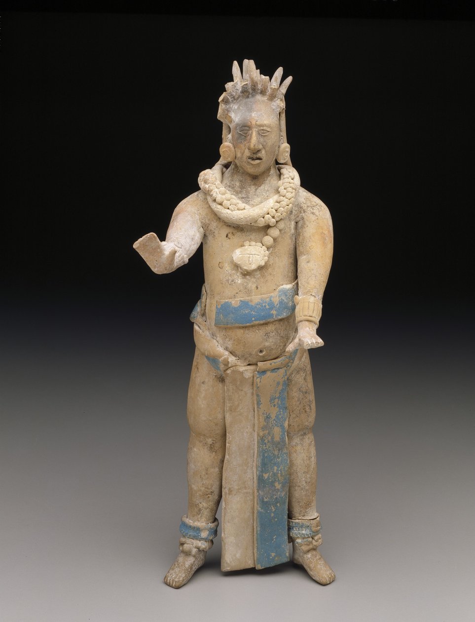 Statyett: Stående man, sen klassisk period, 650-900 AD (keramik och färg) av Mesoamerican Mesoamerican