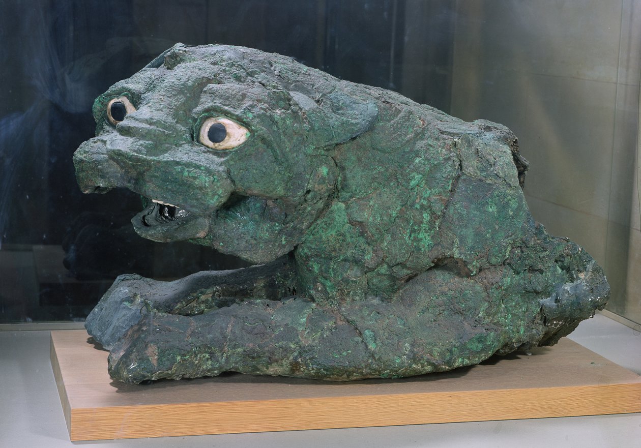 Portvakt i form av ett lejon, från Dagantemplet i Mari, mellersta Eufrat, Isin-Larsa-perioden (koppar) av Mesopotamian