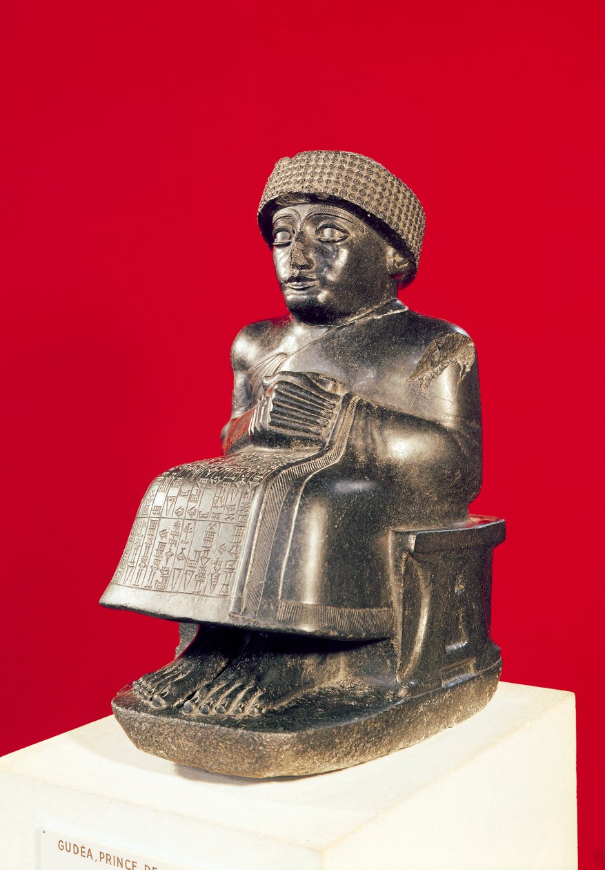 Gudea, Prince of Lagash, staty tillägnad Ningizzada, nysumerisk, från Telloh, antika Girsu, c.2130 f.Kr. (diorit) (se även 71510 och 121795) av Mesopotamian