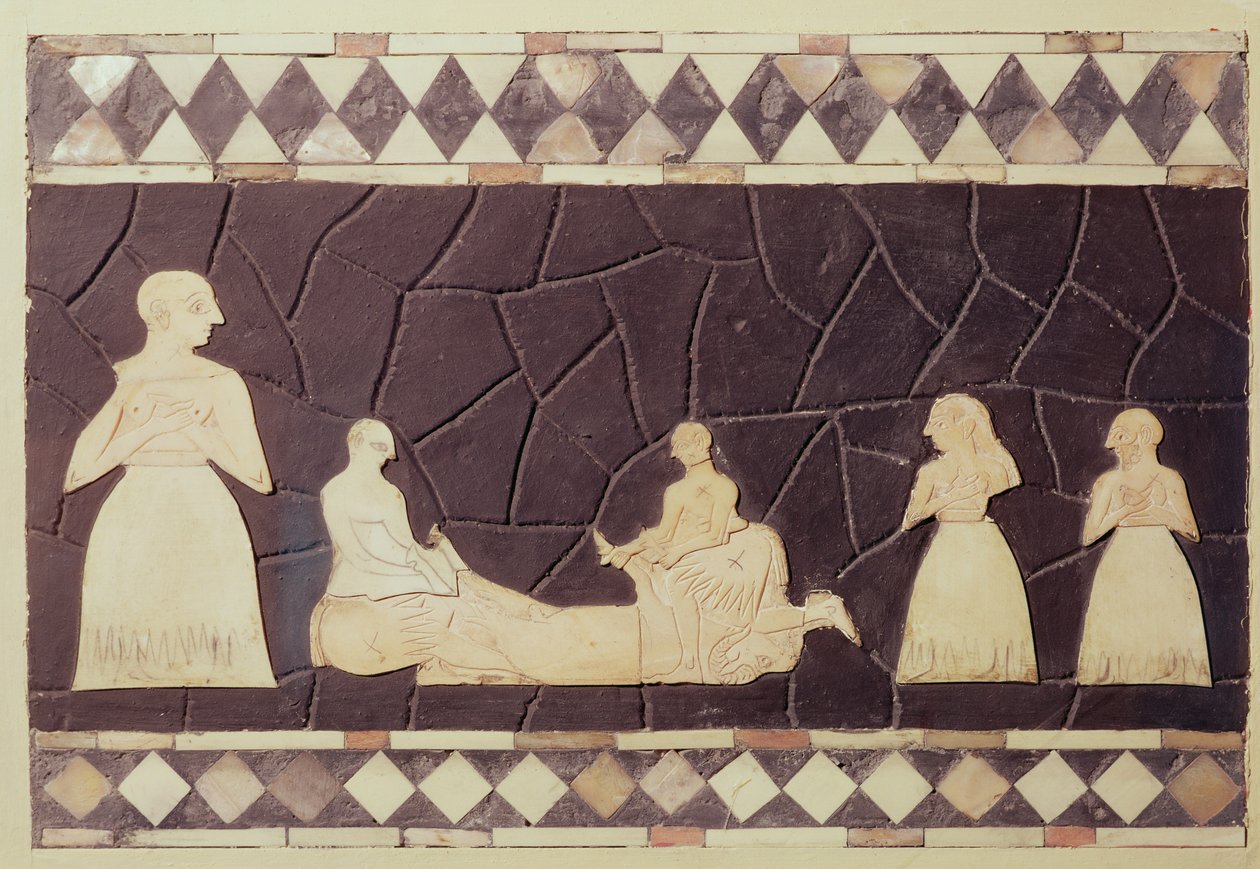 Offerscen (mosaik) av Mesopotamian