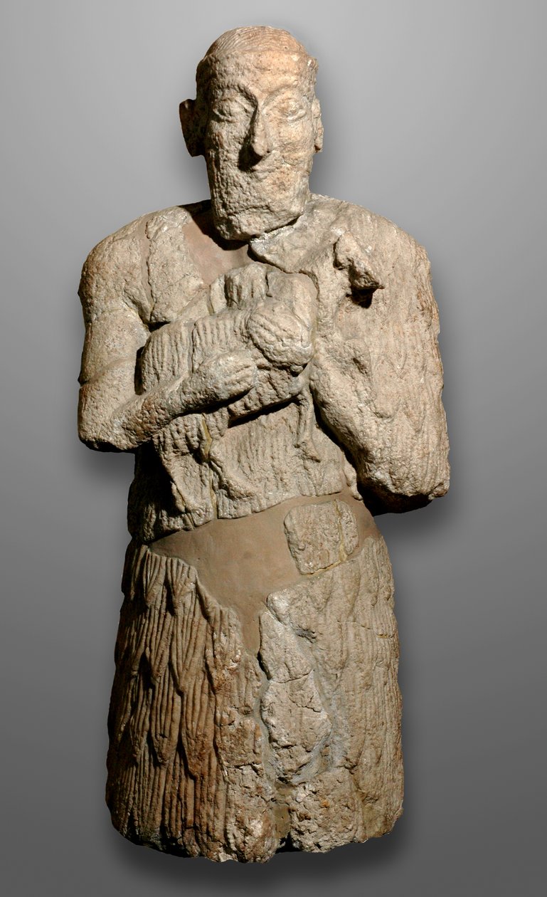 Staty av en man som kommer med får som ska offras, Sumeria av Mesopotamian