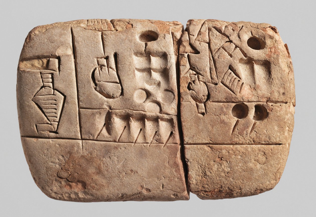 Tidig piktografisk kilskriftstavla, Mesopotamien, Uruk, ca 3100-2900 f.Kr. (lera) av Mesopotamian Mesopotamian