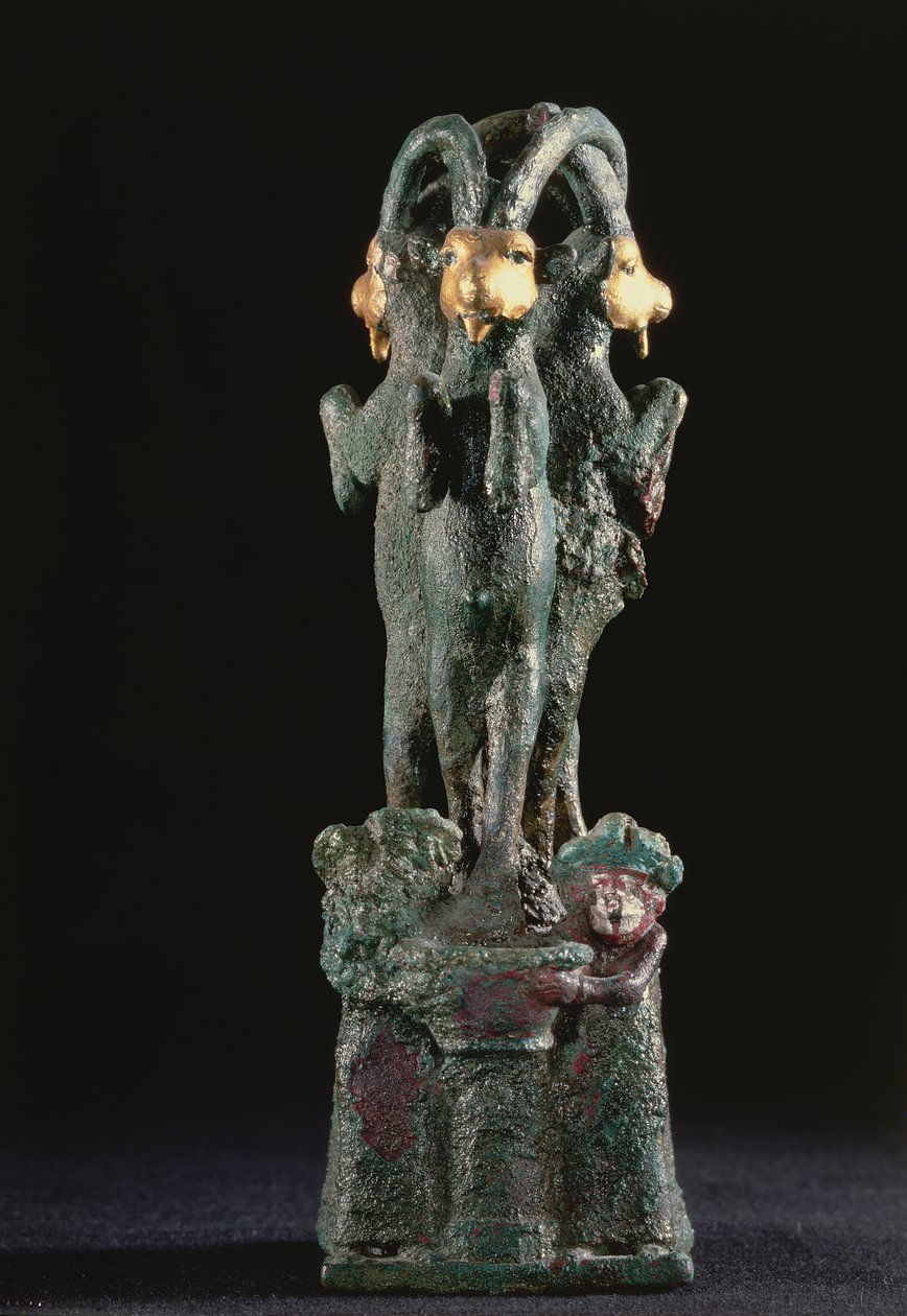 Heligt träd bildat av tre getter, från Larsa, södra Mesopotamien, ca 1750 f.Kr. (brons & guld) av Mesopotamian Mesopotamian