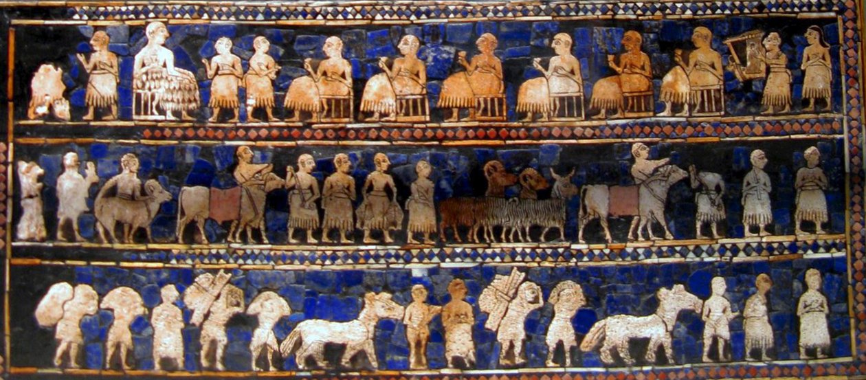 "Fredspanelen" från "Standard of Ur", ca 2600-2400 f.Kr (målning på trä) av Mesopotamian Mesopotamian