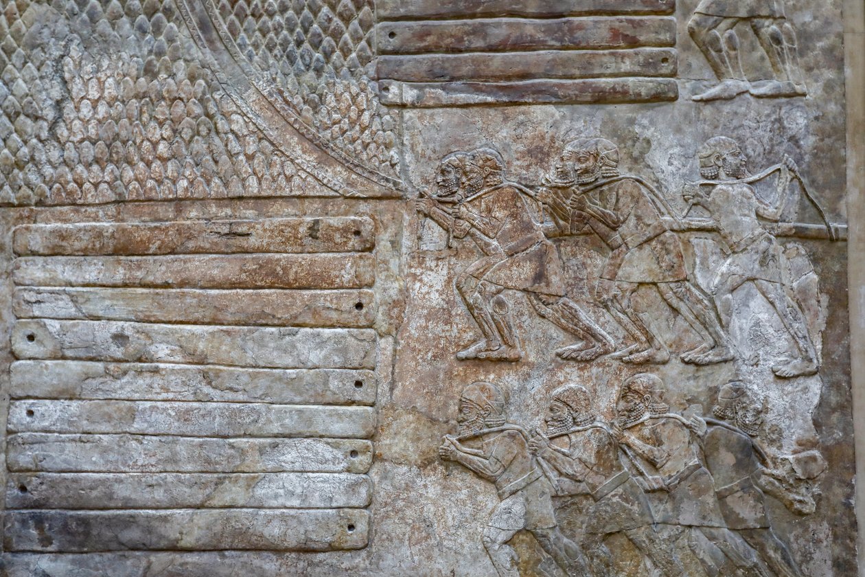 Transport av cederträ av Libanon trä. (låg lättnad) av Mesopotamian Mesopotamian