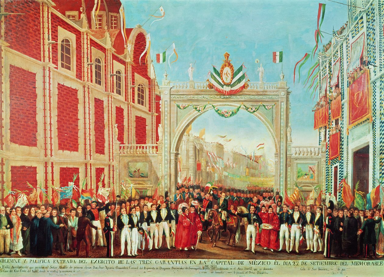 Högtidligt och fredligt inträde för Army of the Three Guarantees i Mexico City den 27 september 1821 av Mexican School