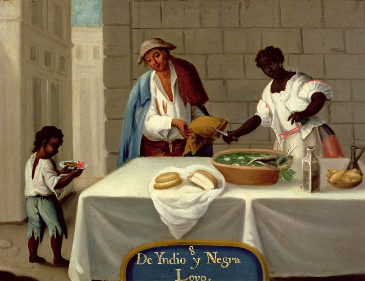 En amerikansk indianman och hans svarta fru, från en serie om blandrasäktenskap i Mexiko av Mexican School