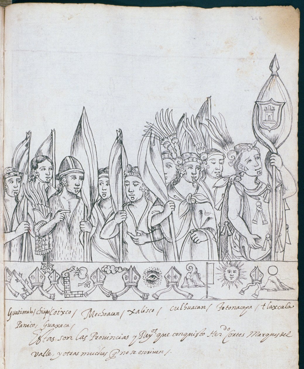 Ms Hunter 242 f.246r Representanter för de mexikanska provinserna, från Historia de Tlaxcala av Diego Munoz Camargo av Mexican School