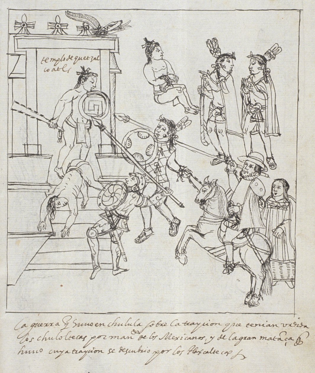 Ms Hunter 242 f.256r Evangelical Battle, från Historia de Tlaxcala av Diego Munoz Camargo av Mexican School