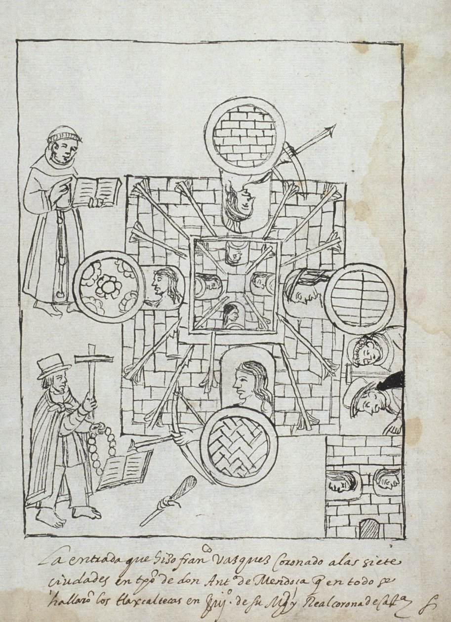 Ms Hunter 242 f.317r Den spanska erövringen, från Historia de Tlaxcala av Diego Munoz Camargo av Mexican School