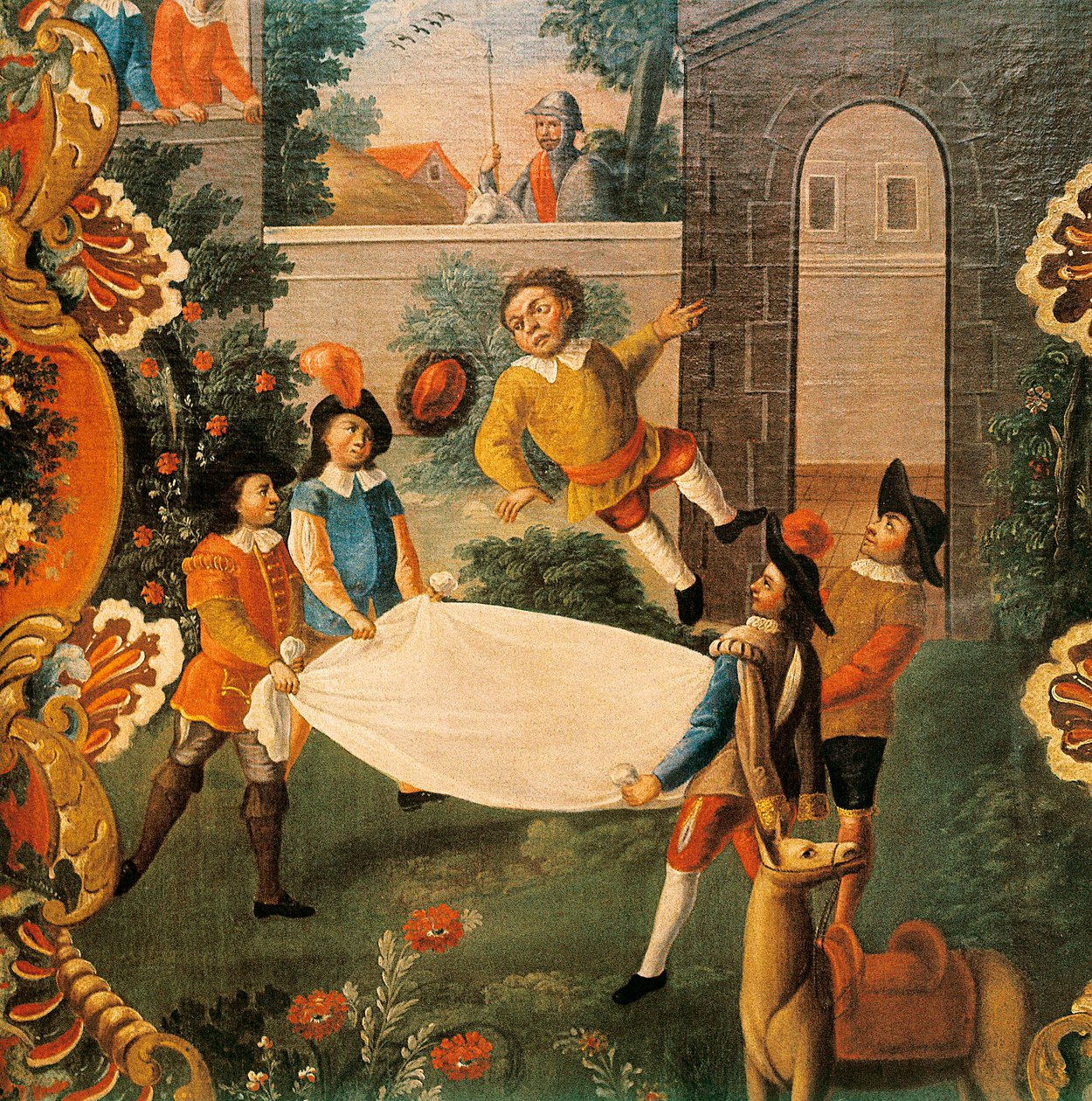 Scen från Don Quijote of the Channel (El ingenioso Hidalgo Don Quixote de la Mancha) av Miguel de Cervantes (1547-1616) 1700-talet (målning) av Mexican School