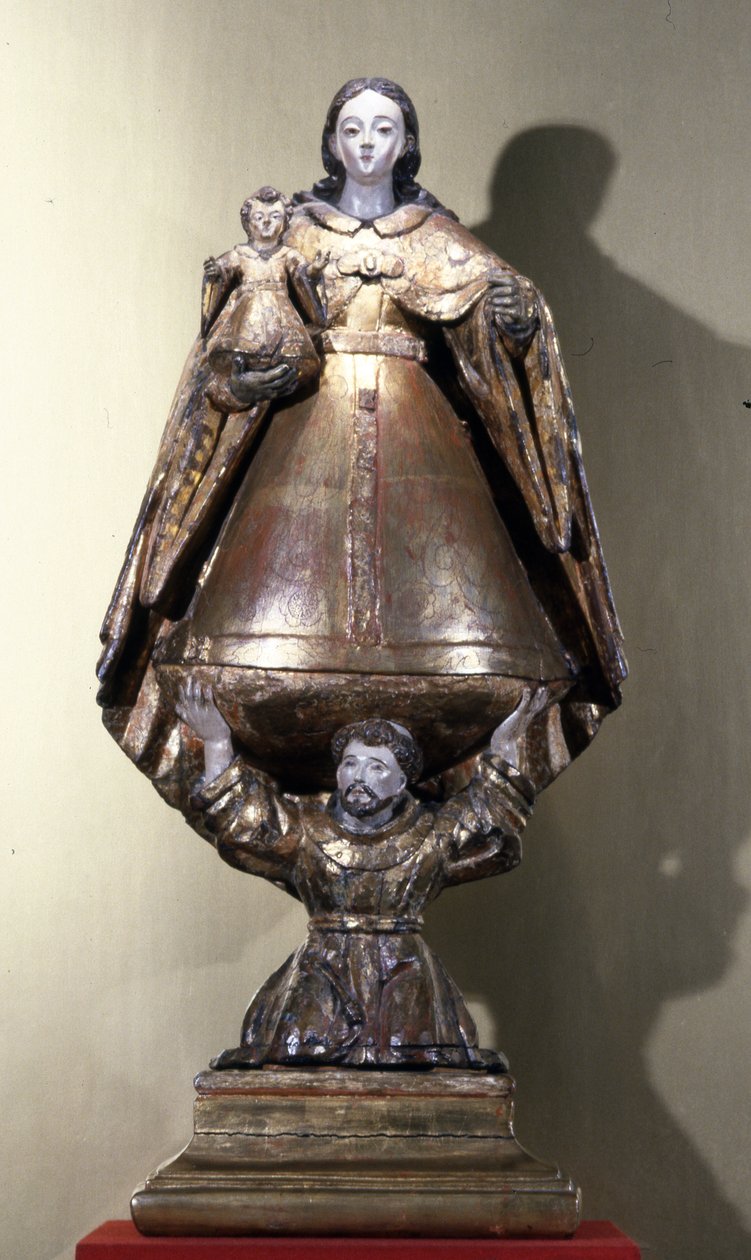 St Francis uppehåller Madonnan och barnet (målat trä) av Mexican School