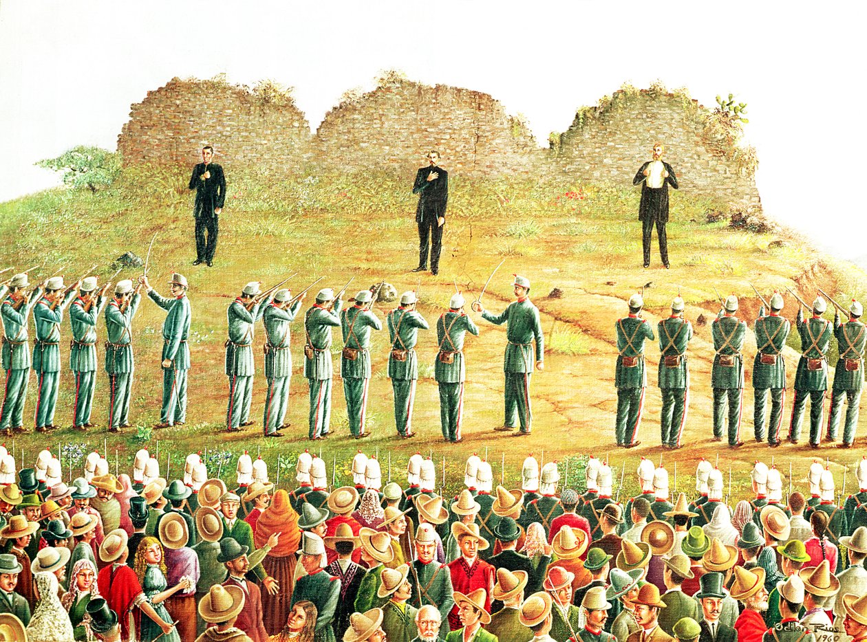 Avrättningen av Maximilian I (1832-67) (olja på duk) av Mexican School