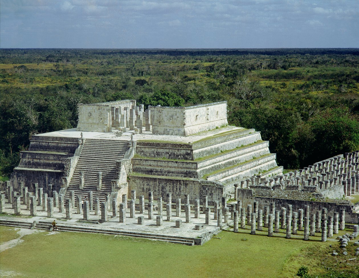 Utsikt över krigarnas tempel (eller 1000 kolumner) efter 150 e.Kr av Mexican School