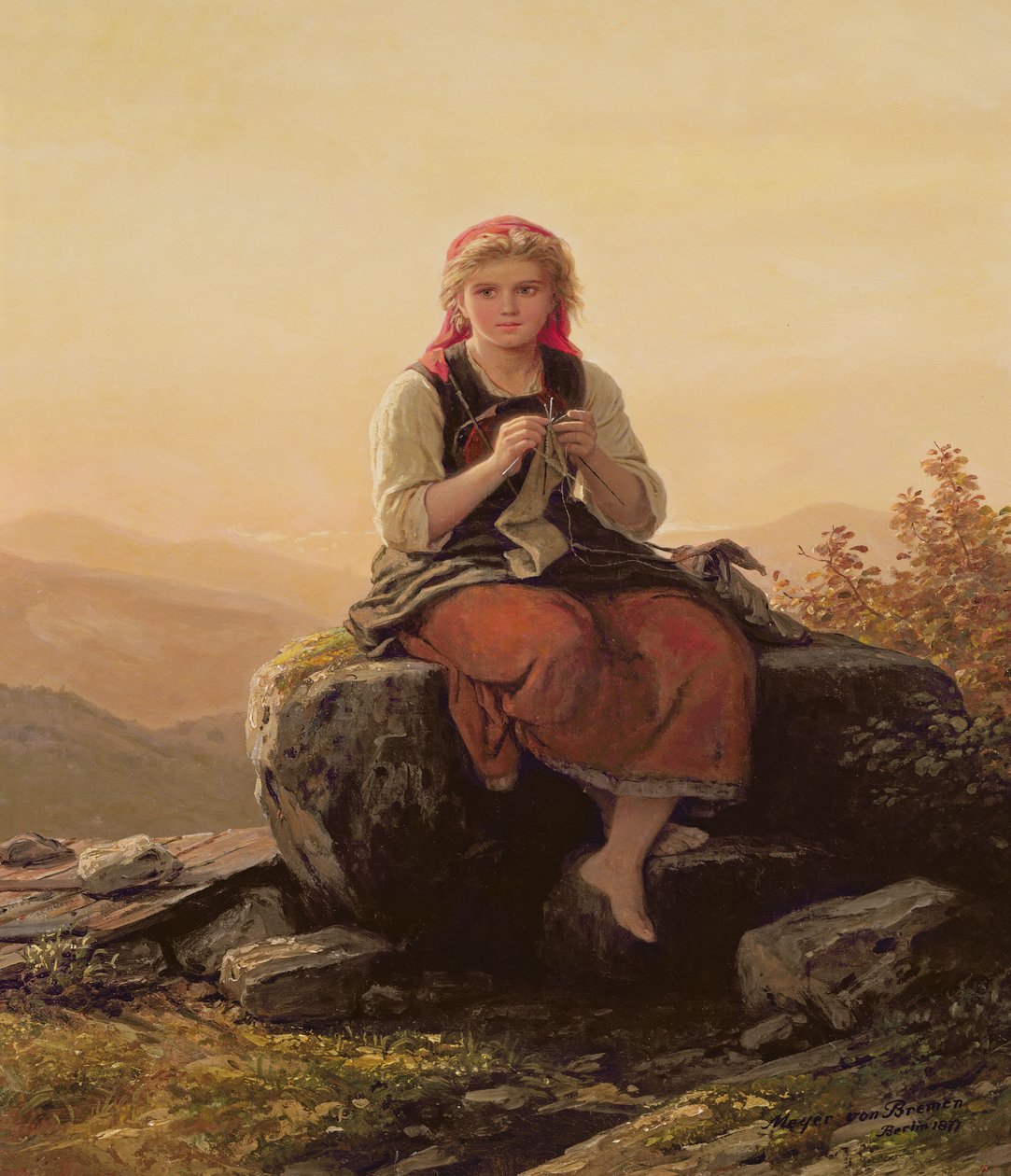 Ung flickstickning, 1800-talet av Johann Georg Meyer von Bremen