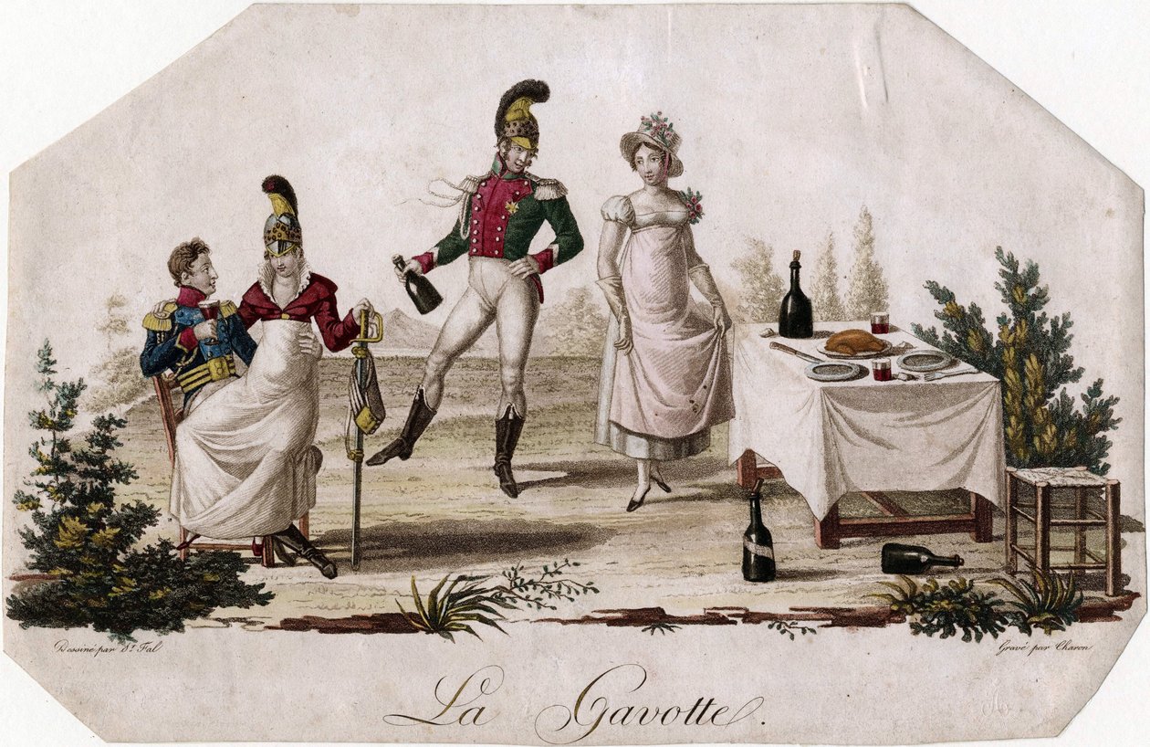 ""Gavotte Dance"" Litografi av Meynier Saint-Fal (Saint Fal) (1762-1840) ca 1815 Dim 17,7x27,3 cm Privat samling av Meynier Saint Fal