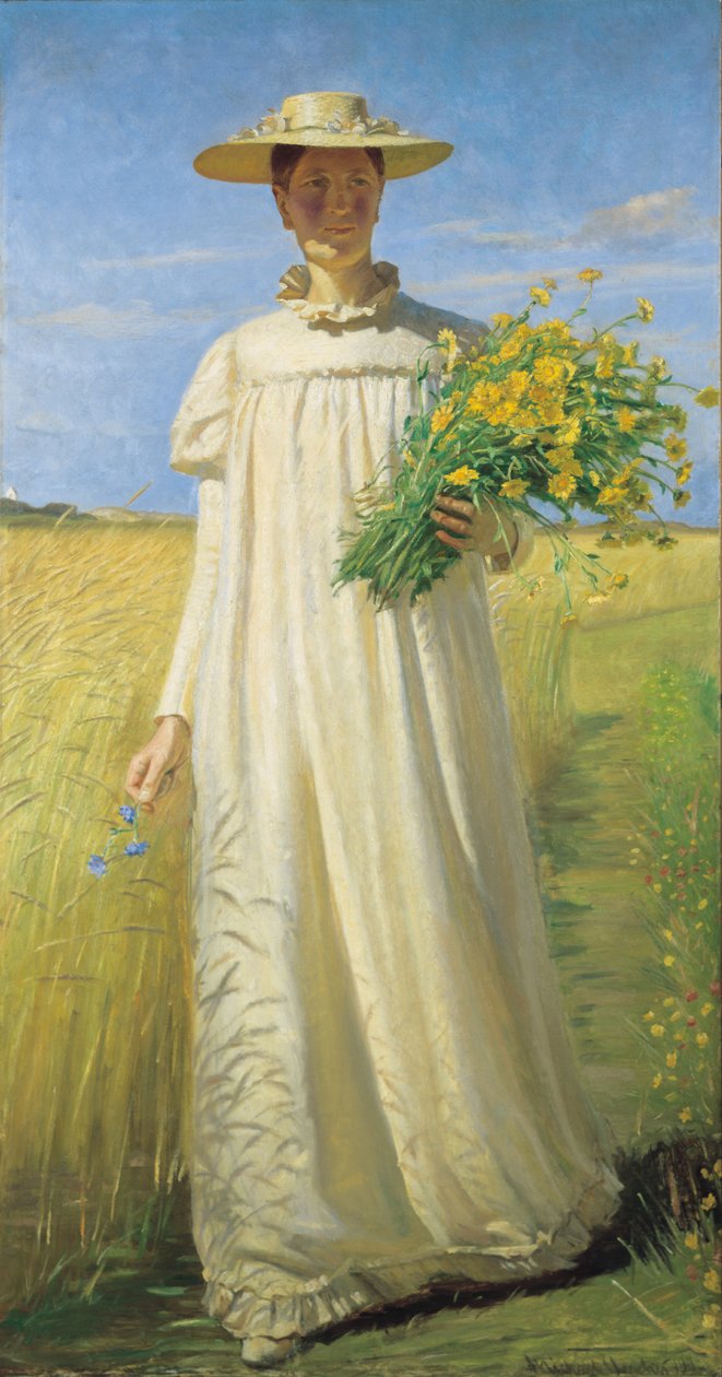 Anna Ancher returning from the field av Michael Peter Ancher